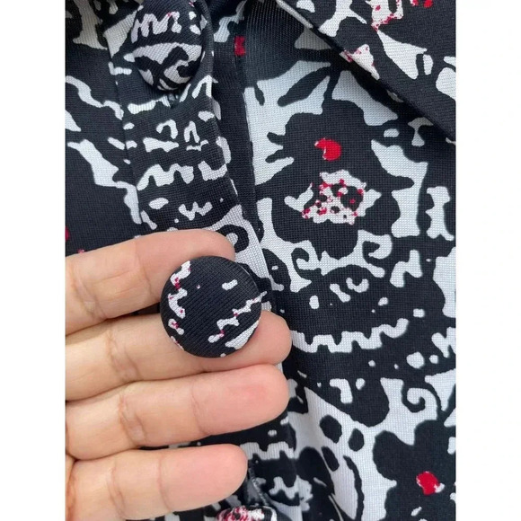 Diane Von Furstenberg Womens 3/4 Sleeve Collared Silk Shift Dress Black Floral 4 - Picture 4 of 12